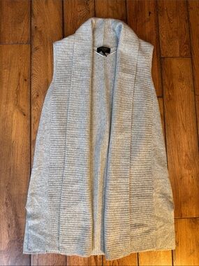 Cashmere Charter Club Luxury Gray Ribbed Open-Front Sleeveless Cardigan sz. S
